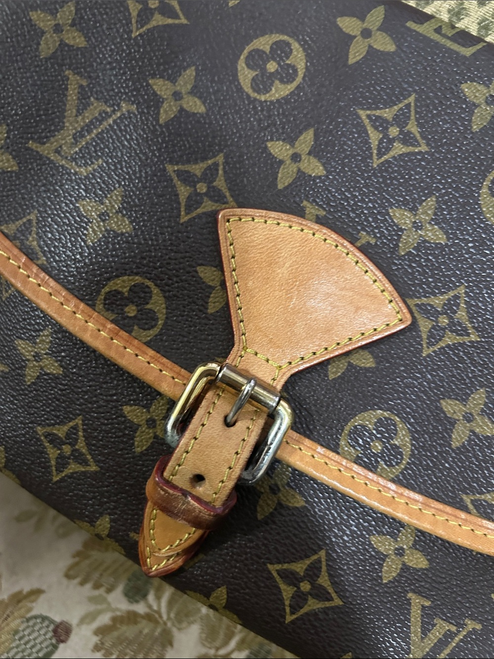 Vintage leather body cross Canvas Crossbody with Vachetta Trim - Brown/Tan - Picture 3 of 7